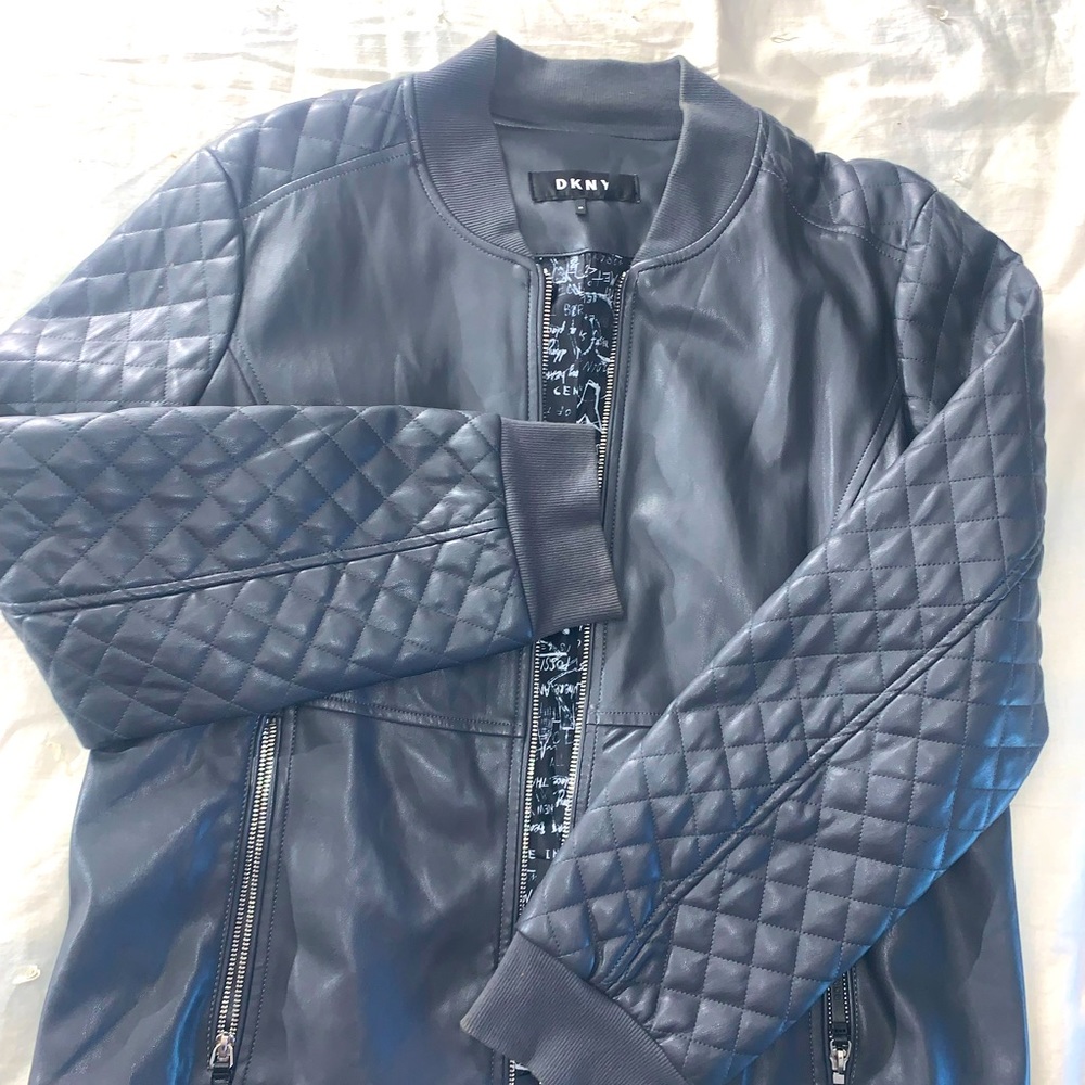 DKNY Grey sintetic leather jacket Sz XL